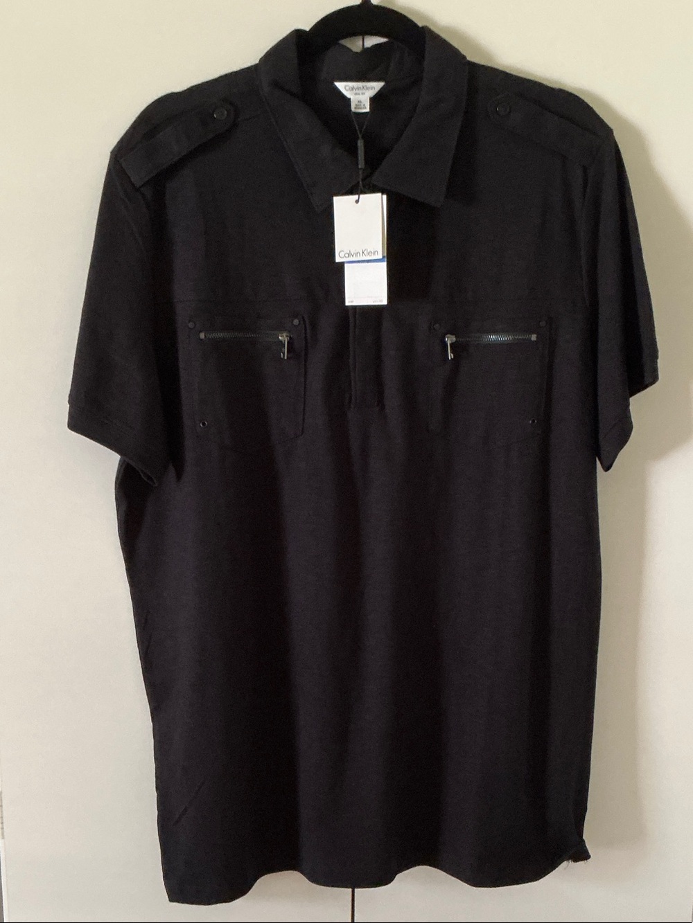 Calvin Klein Black Short-Sleeve Polo with Zip Chest Pockets - NWT - Size XL